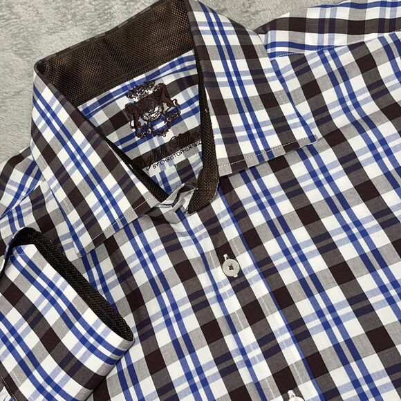 EUC Men's English Laundry Long Sleeve Blue‎ Brown Plaid Button Up Shirt 16 32/33 - Picture 1 of 8